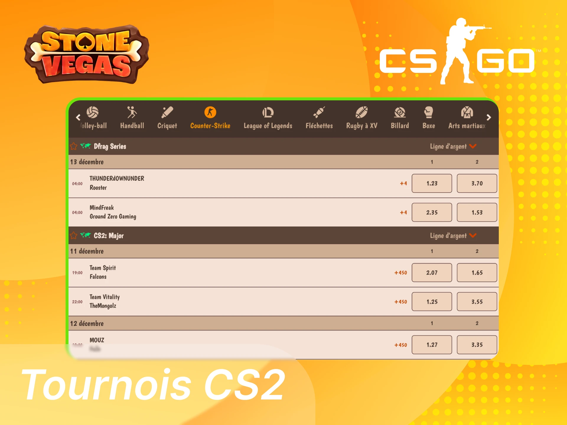 Choisissez vos parties de cs2 sur le casino en ligne Stonevegas.
