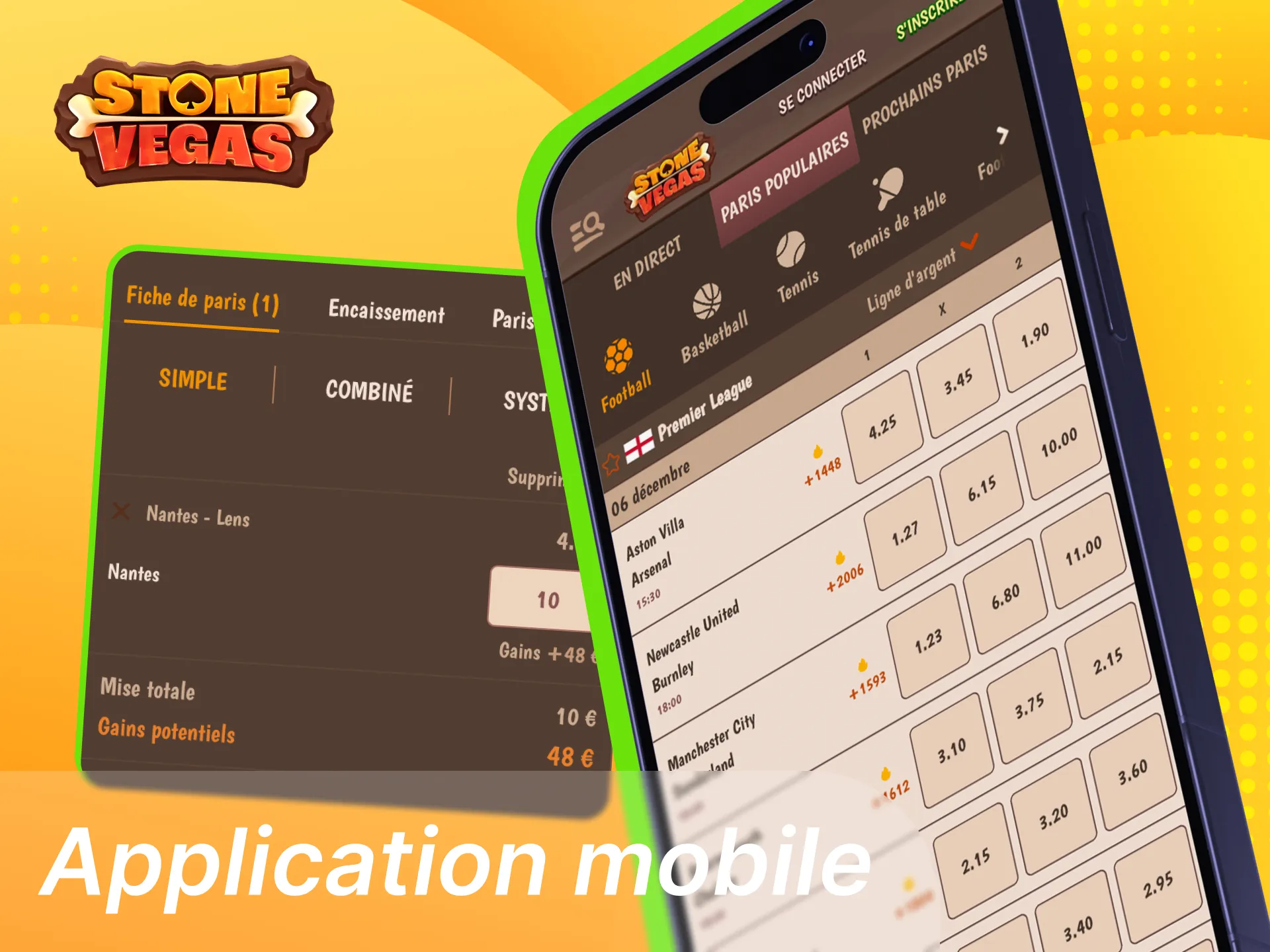 Vous pouvez parier sur le football dans l'application de casino en ligne Stonevegas.
