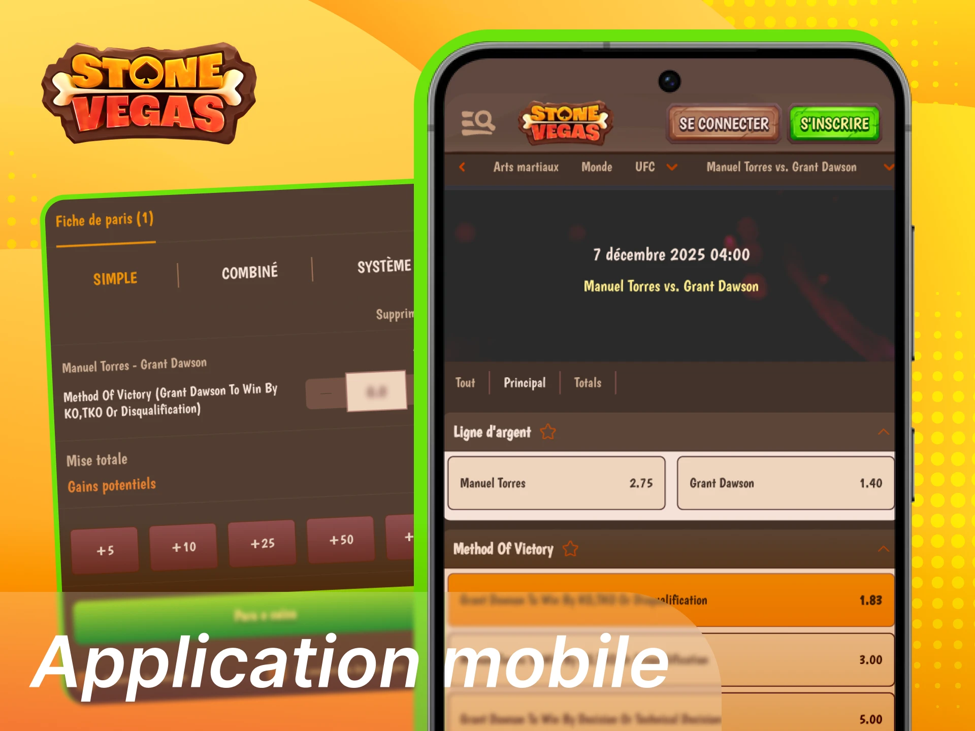 Parier au MMA en direct sur mobile Stonevegas avec cotes live, statistiques, alertes et Cash Out synchronisé avec le site.