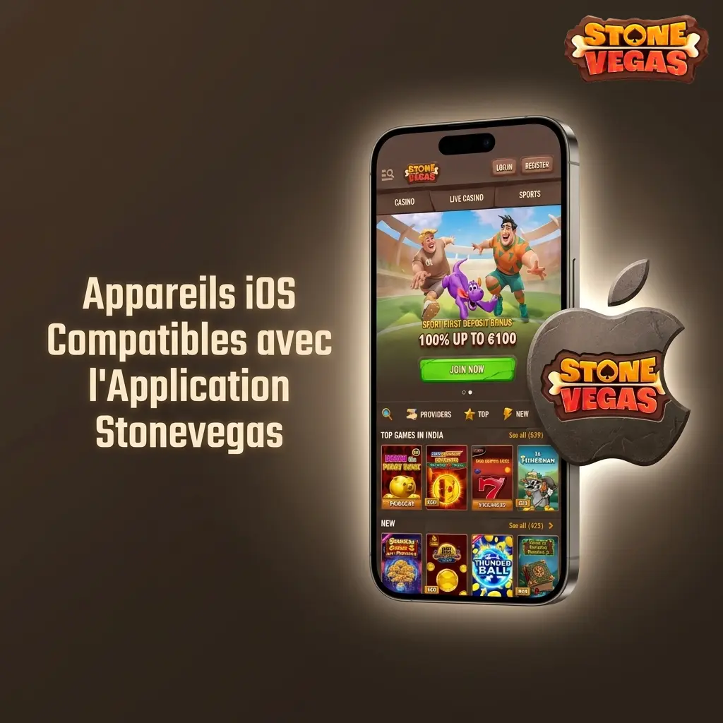 Liste des appareils iOS compatibles avec l'application Stonevegas, incluant iPhone, iPad et iPod Touch