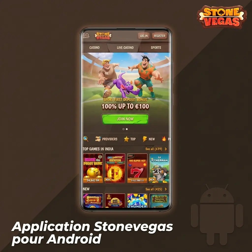 Application Stonevegas Android : téléchargement APK, installation et connexion sur appareils Android 6.0+