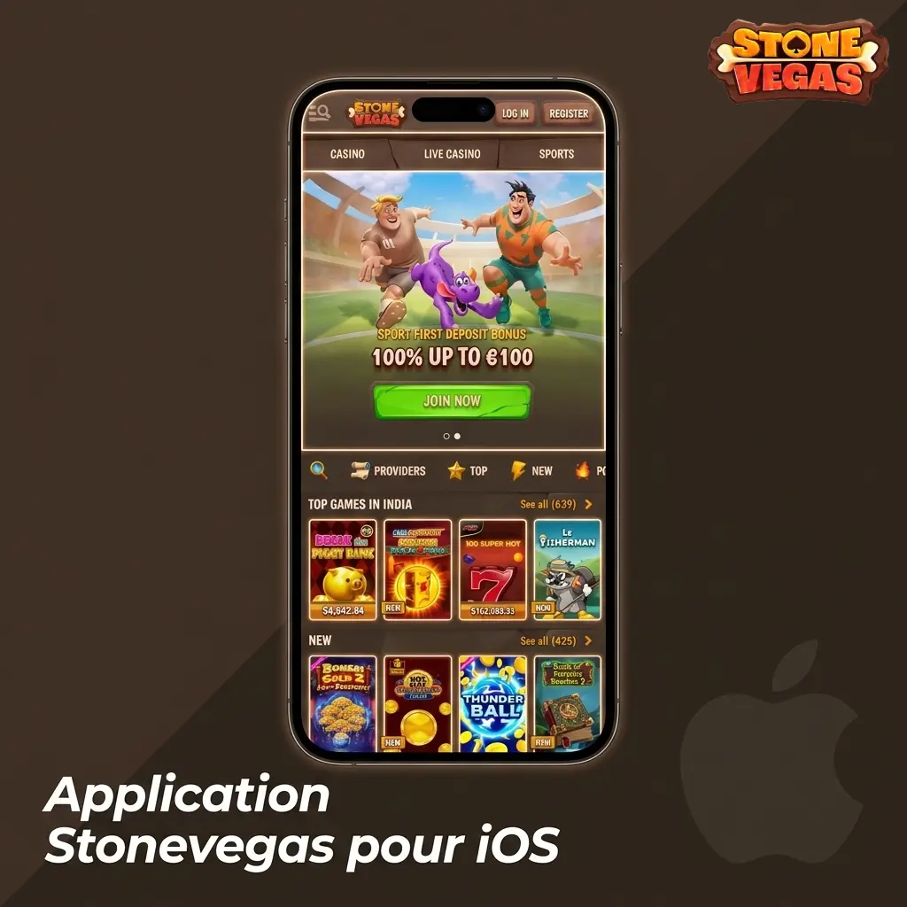 Application Stonevegas iOS pour iPhone et iPad, installation via Safari sans App Store, compatible iOS 13.0 et plus