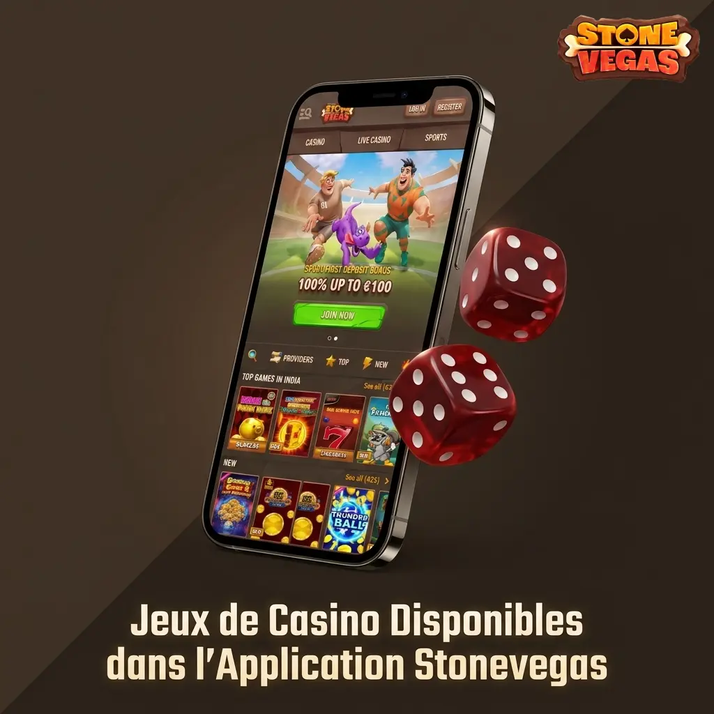 Jeux de casino sur l'app Stonevegas : machines à sous, roulette, blackjack, baccarat et jackpots progressifs