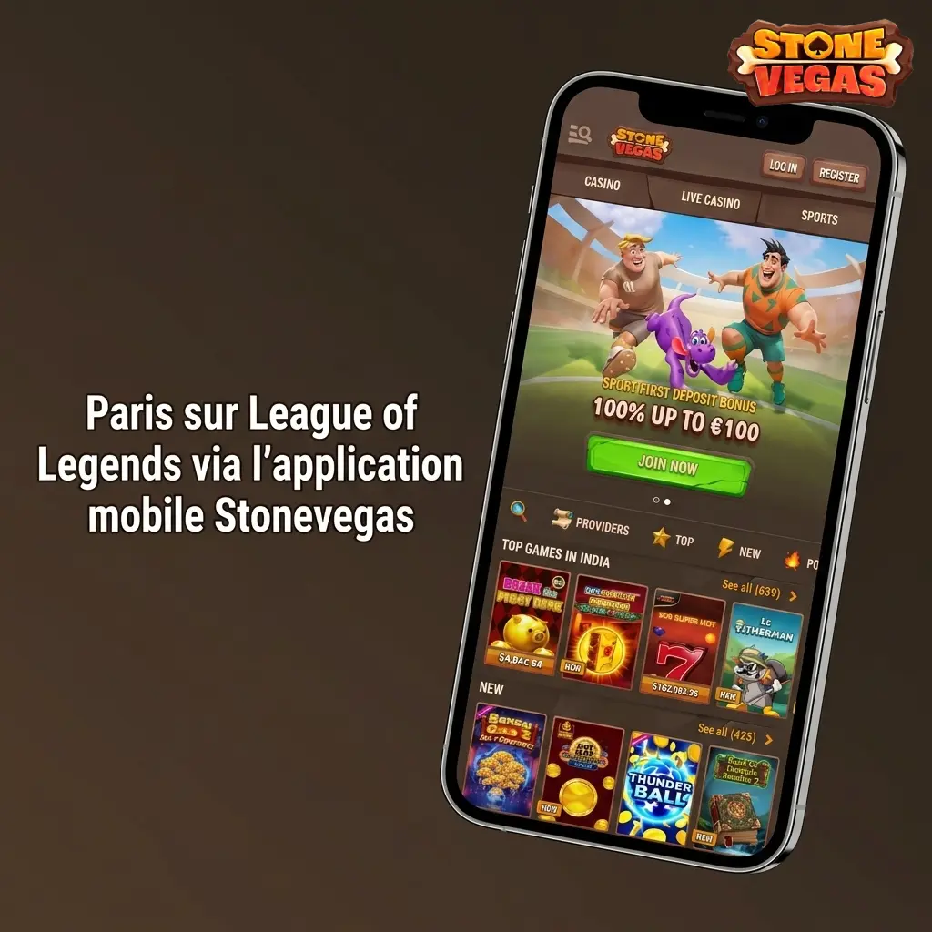 Application mobile Stonevegas pour parier sur League of Legends au Canada, interface esports sur iOS et Android