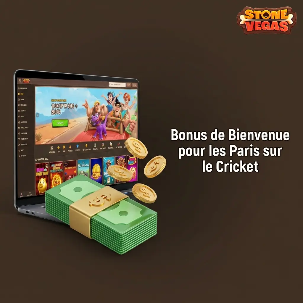 Bonus de bienvenue Stonevegas : 100% jusqu'à 100 EUR sur paris cricket et 500 EUR pour le casino